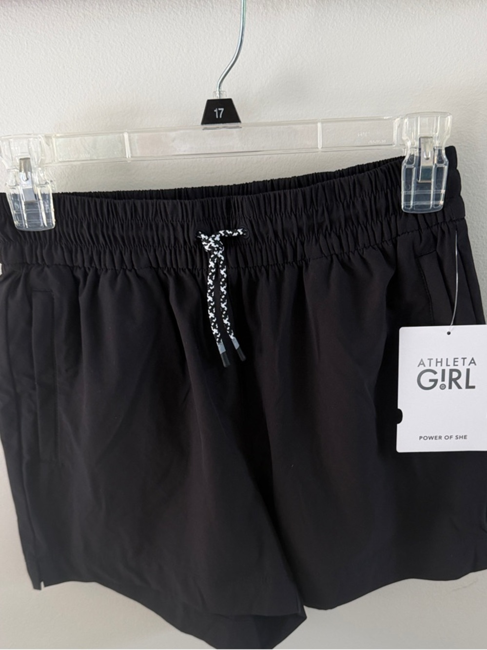 Athleta Black Athletic Shorts, zip pockets, Girl XL, fits Women XS